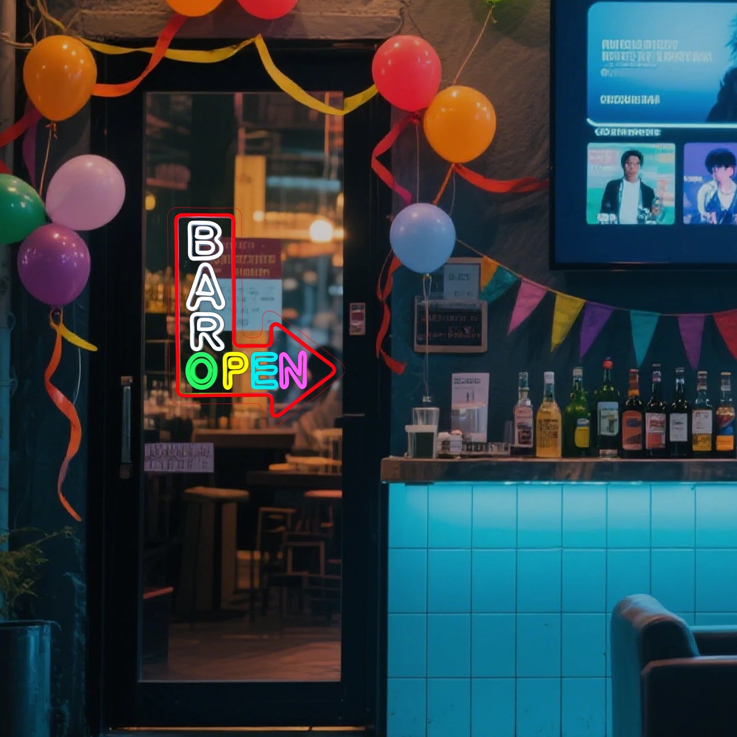 BAR OPEN LED Neon Sign - Multi-Color Arrow Neon Light for Bar & Cafe