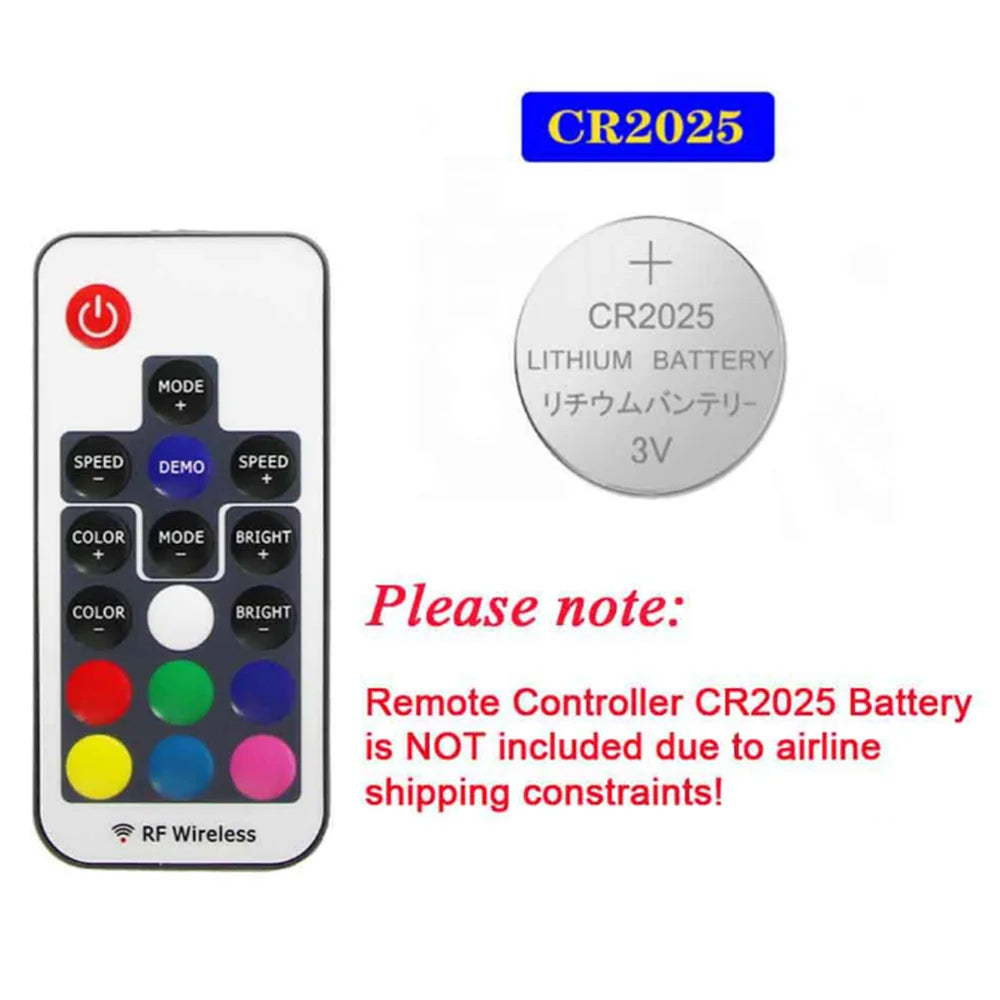 Remote controller CR2025 battery is not included due to airline and shipping constraints