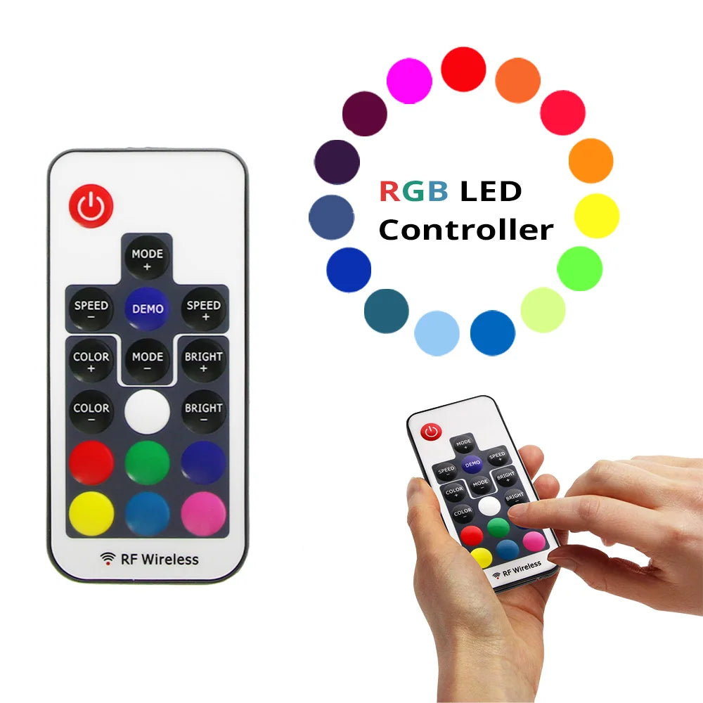 RGB LED controller with remote control and color wheel on a white background