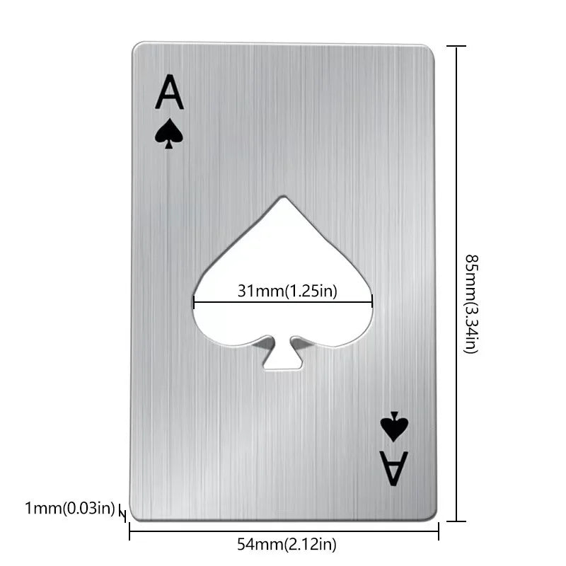 Ace of Spades Poker Bottle Opener in black silver gold stainless steel - portable bar tool - dimensions