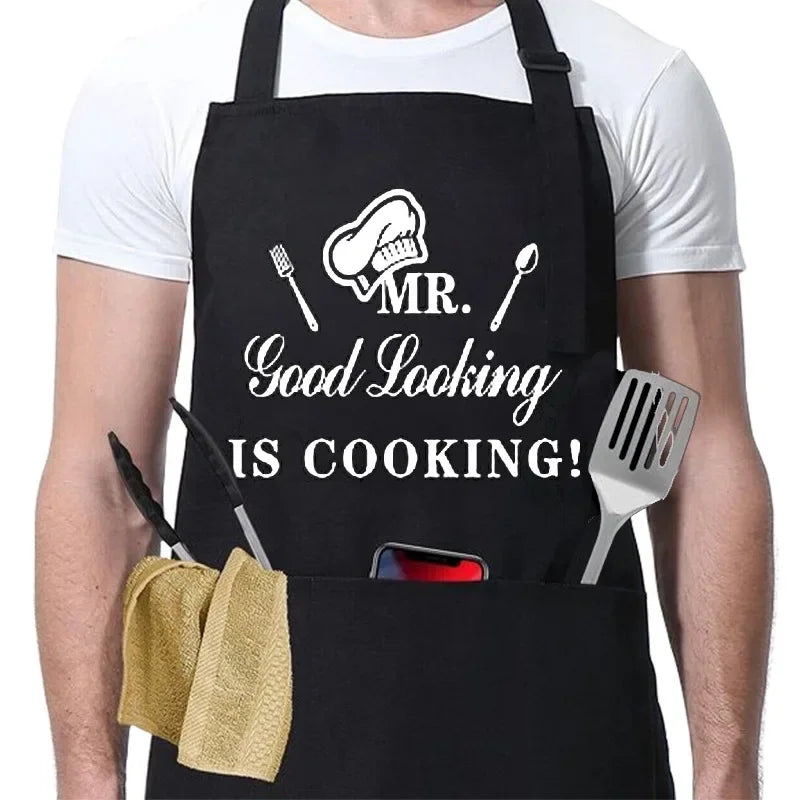 Good Looking is Cooking BBQ Apron with funny chef graphic - adjustable waterproof grill apron with pockets
