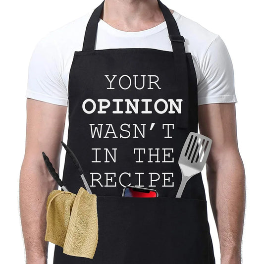 Your Opinion Wasn't in the Recipe BBQ Apron with funny vintage text - adjustable waterproof grill apron with pockets