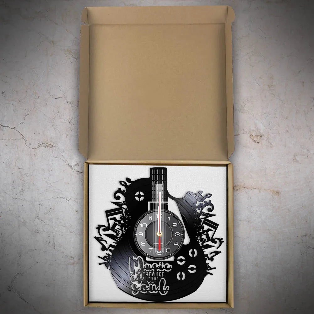 
Guitar vinyl record wall clock in premium gift box packaging