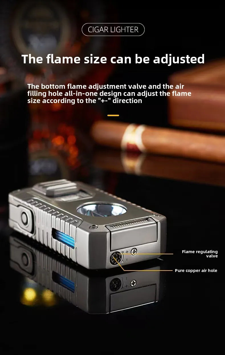 Deluxe Triple-Flame Cigar Lighter with Cutter & Holder