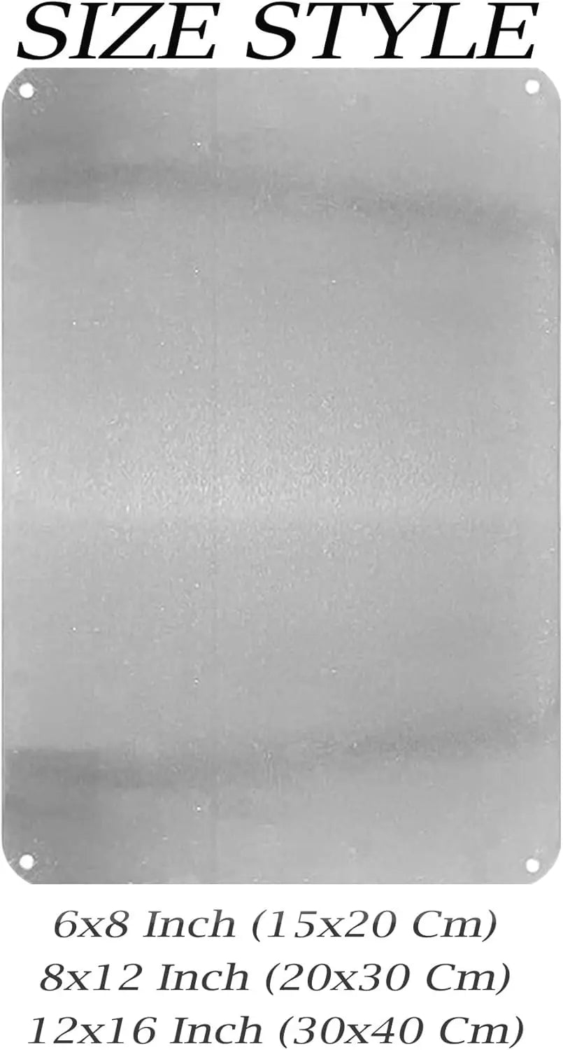 Mountain bike metal sign size comparison chart showing 14x20cm and larger options