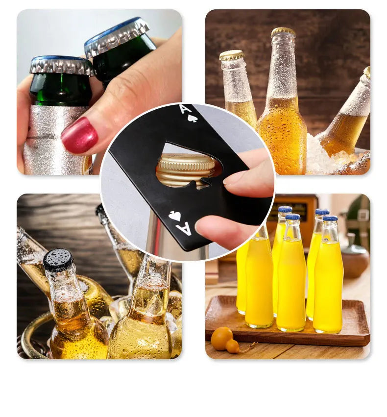Ace of Spades Poker Bottle Opener in black silver gold stainless steel - portable bar tool opening bottles