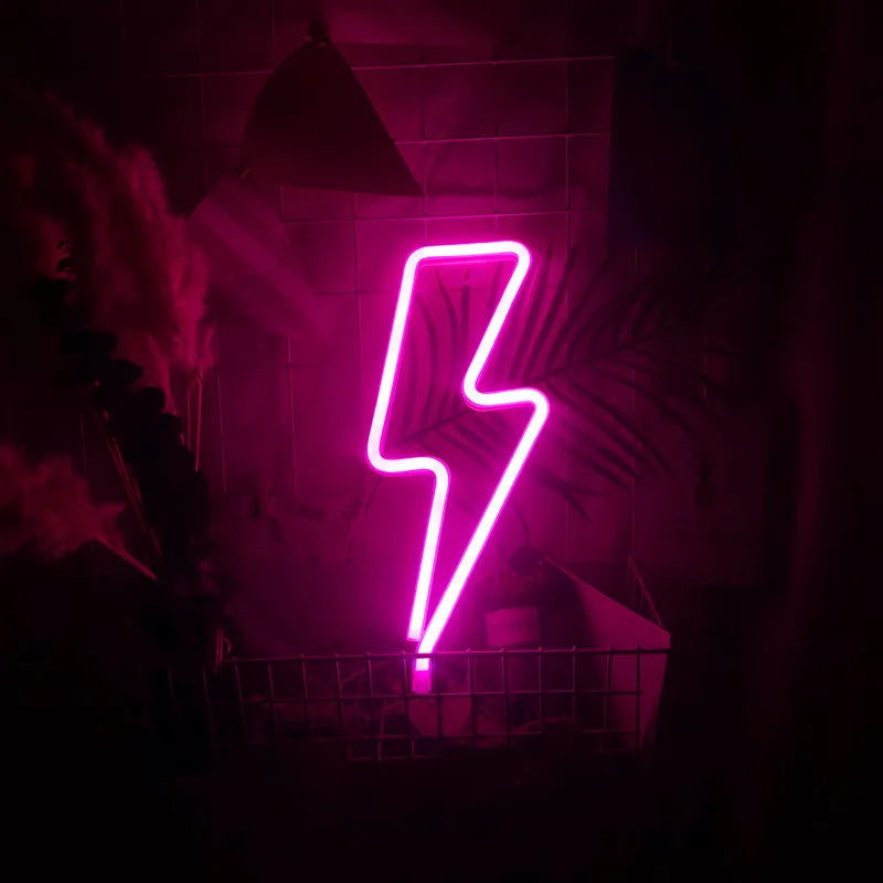 Lightning bolt LED neon light in pink showing bold magenta color option
