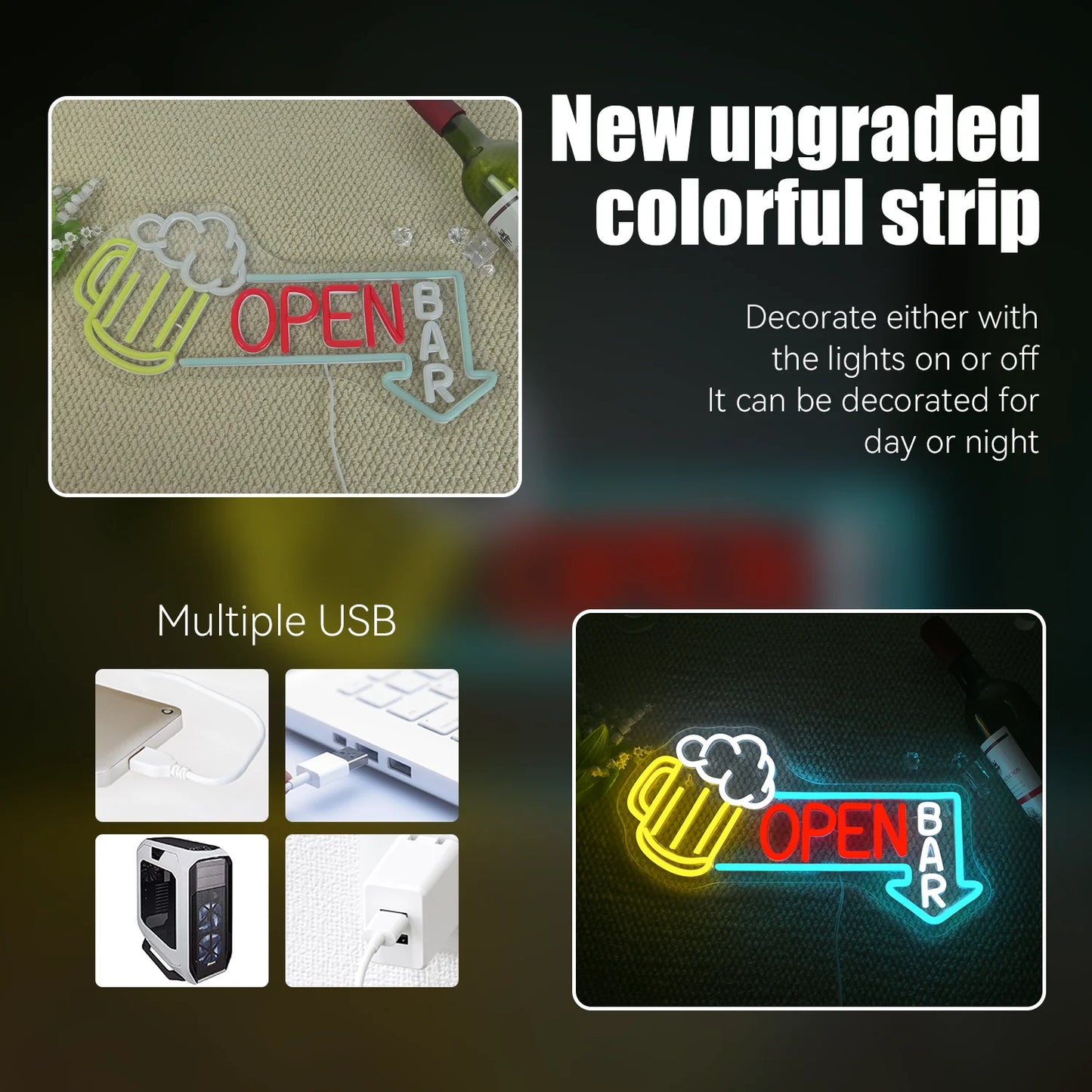 Beer mug OPEN LED neon light lifestyle shot showing installation in bar or pub setting