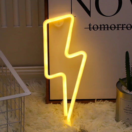 Lightning bolt LED neon sign in yellow featuring bold lightning design for bedroom or bar wall decor