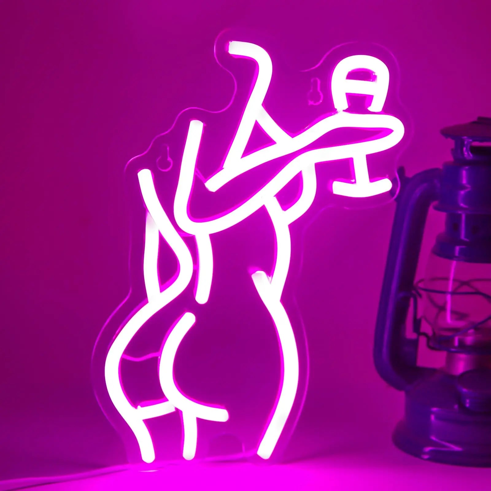 Dancing woman pink neon wall light alternate angle showing full dancing silhouette design
