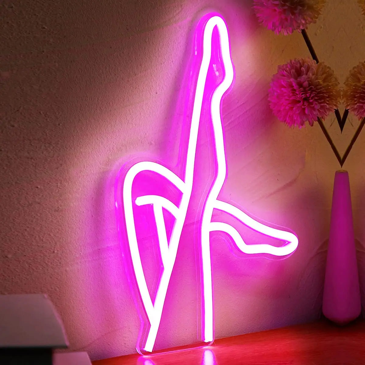 oga pose LED neon sign in vibrant pink featuring graceful yoga silhouette for studio, bedroom, or wellness space wall decor